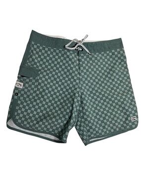 73 Pro Board Shorts Marine Green with Geometric Print Size 32